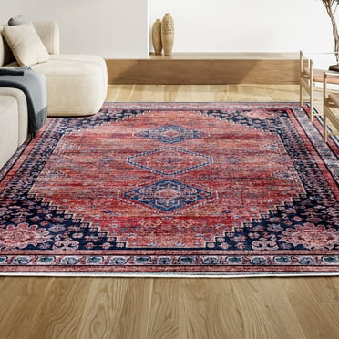 JONATHAN Y WSH101A-5 Dalyan Geometric Medallions Machine-Washable Terracotta/Navy 5 ft. x 8 ft. Area Rug, Bohemian Transitional, Pet Friendly, Stain Resistant, Easy to Clean, for Living Room, Bedroom