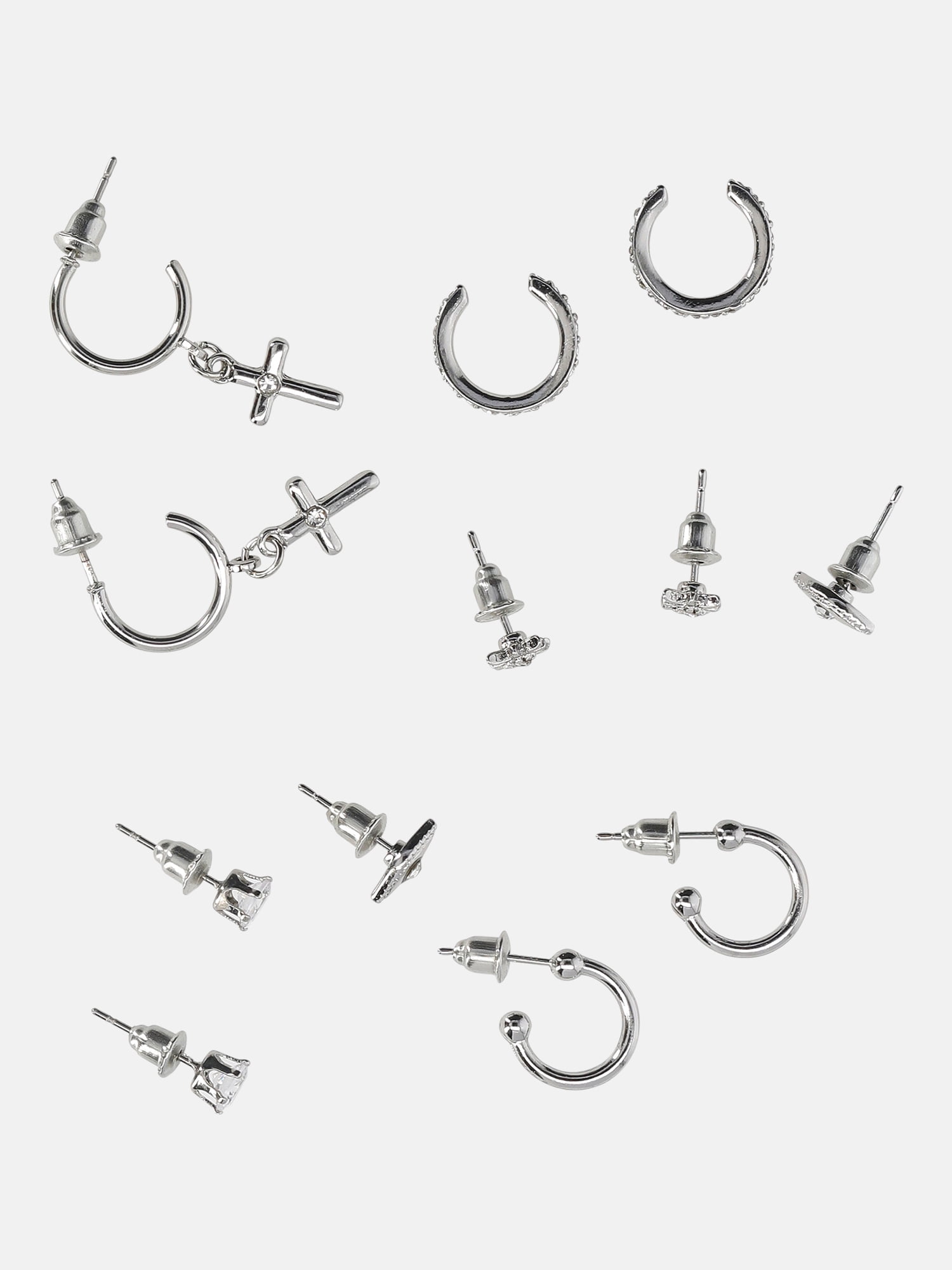 No Boundaries Silver-Tone Cross, Hoops and Studs Earrings, 6-Pack, Women's