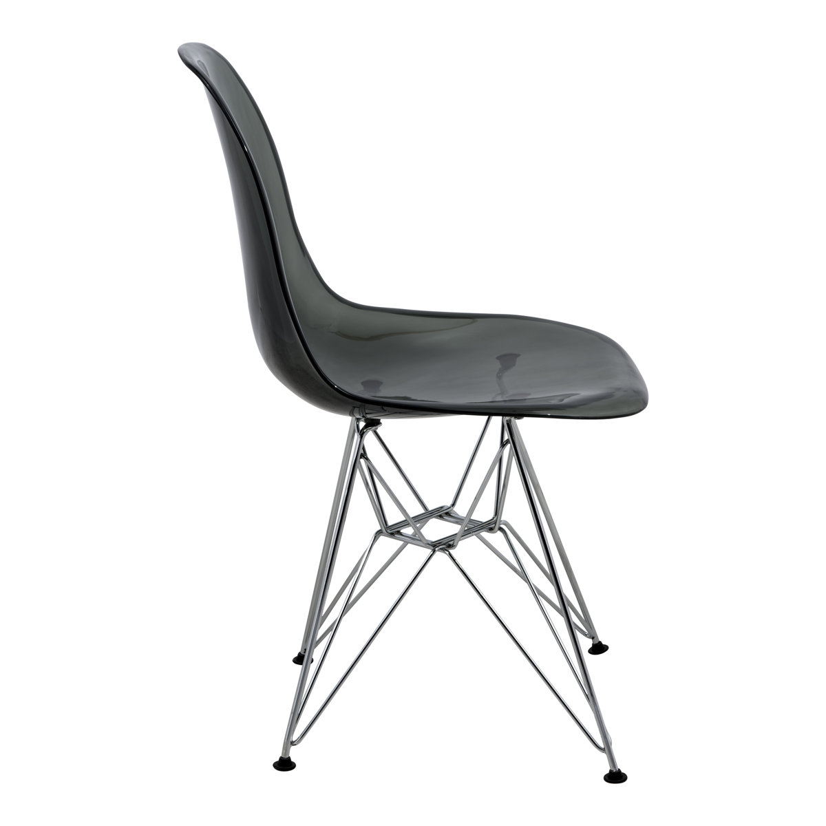 Cresco Dining Chair in Acrylic with Chrome Eiffel Base and Curved Back Design Lightweight Easy Assembly for Modern Home, Kitchen, Cafes in Transparent Black