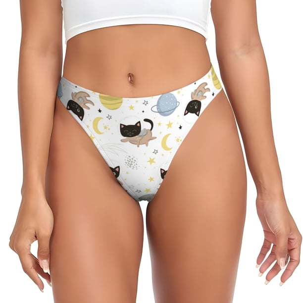 Fotbe Cute Cat Tanga Sin Costuras para Mujer con Estampado – Panties Invisibles, Transpirables y Cómodos para Uso Diario-Medium