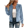 thumbnail image 2 of YanHoo Women's Faux Suede Bomber Jacket Trendy Zip Up Jackets Coats Fall Motorcycle Streetwear Outerwear, 2 of 8