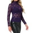 thumbnail image 4 of INSPIRAR CHIC Blusa de Encaje Floral Transparente de Manga Larga con Cuello Alto para Mujeres S Púrpura Oscuro, 4 of 6