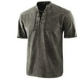 thumbnail image 2 of SSAAVKUY Deals Men's Long Sleeve T-Shirts, Middle Ages Retro Lace-up V-Neck Costumes Banded Collar Tops Shirt Stand Collar Denim Tee Shirt Gothic Retro T Shirt Gray 16, 2 of 3
