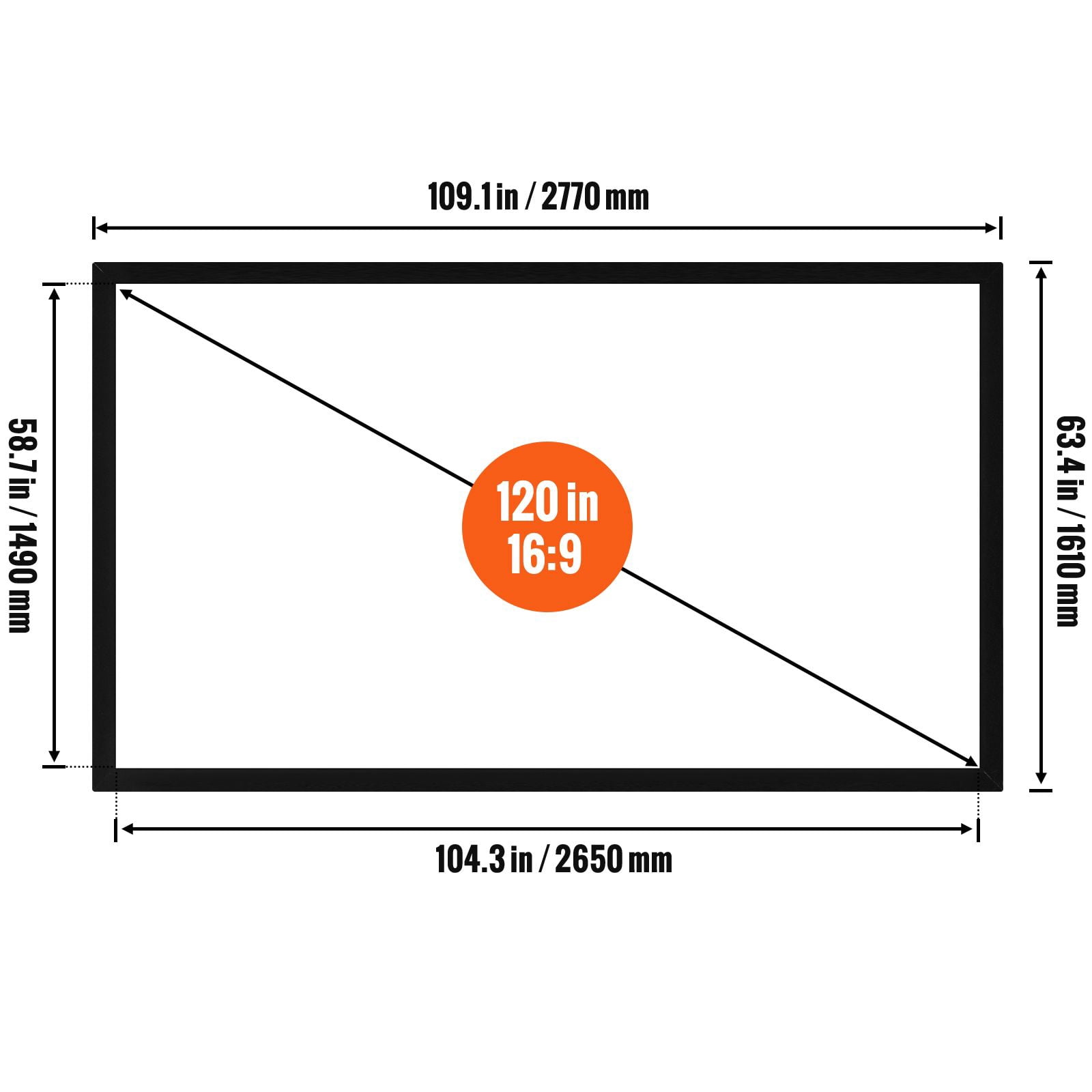 120" 16:9 Projector Screen Fixed Frame 4K HDTV Movie Theater 3D