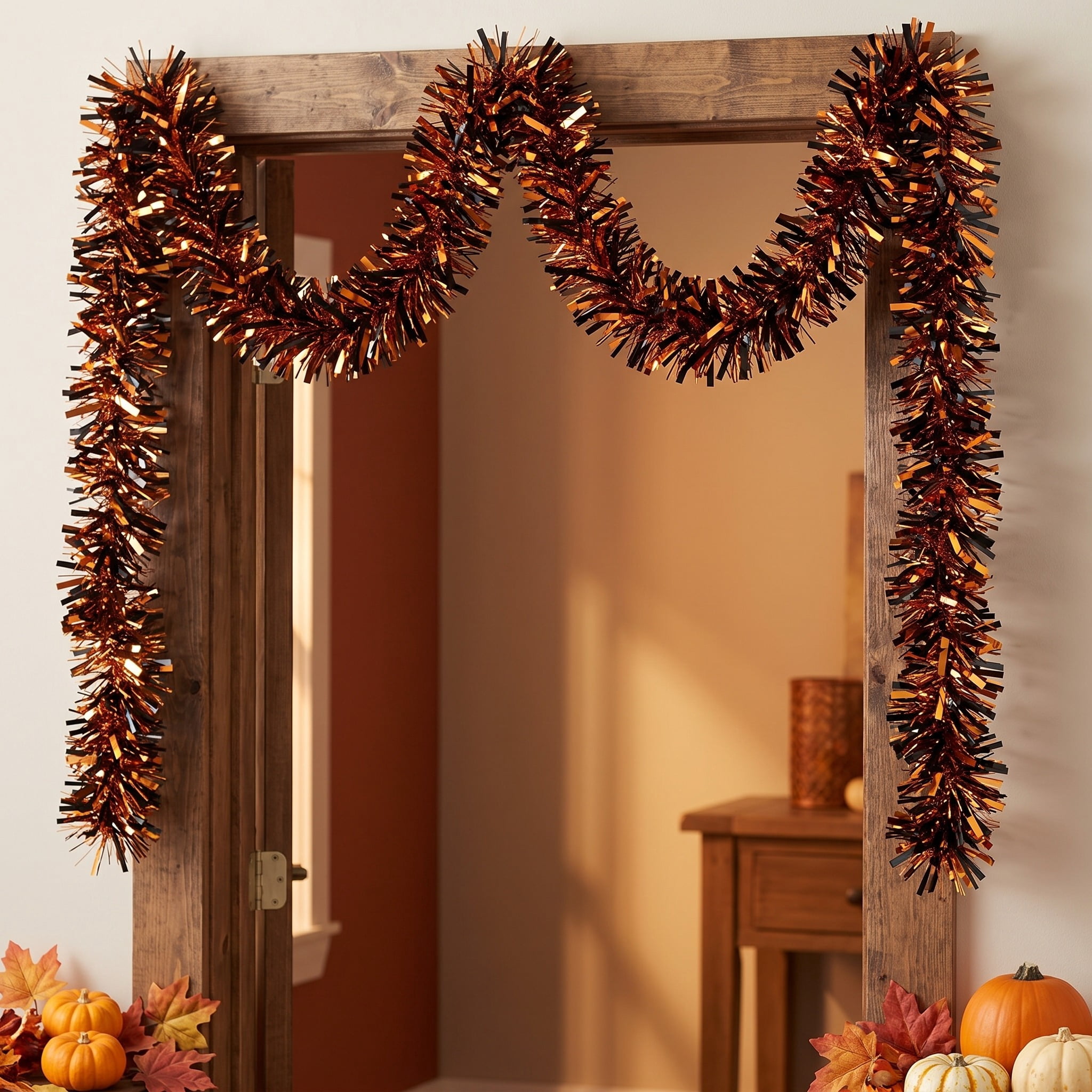 Wide-Cut Tinsel Garland, Orange and Black, 12', Halloween by Way To Celebrate