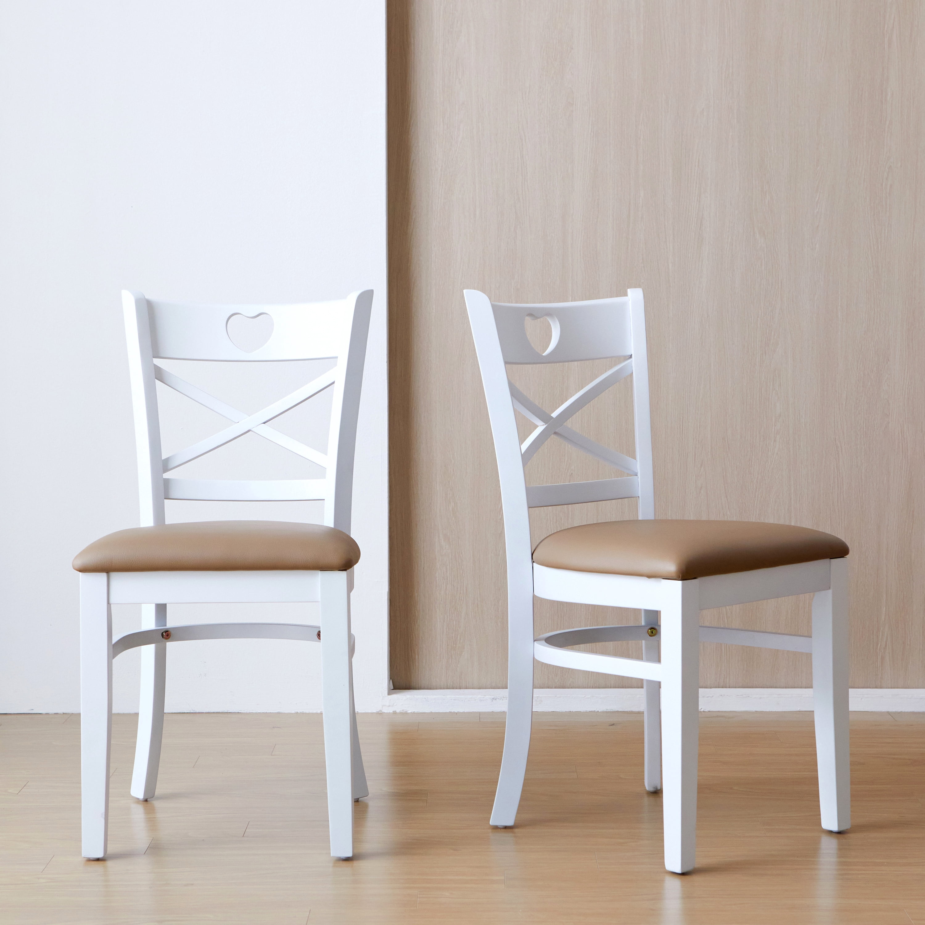 Livinia Set Of 2 Dining Chairs - Solid Oak Ladder Back With PU Leather Seat | Natural Finish