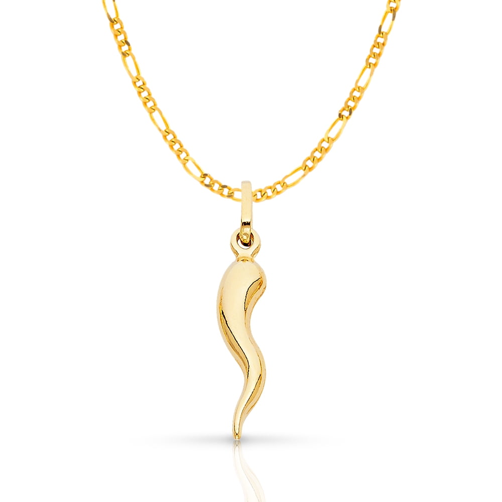 Lucky Charm Pendant Cornicello Italian Horn with 20 inch Chain 18k Gold Plated