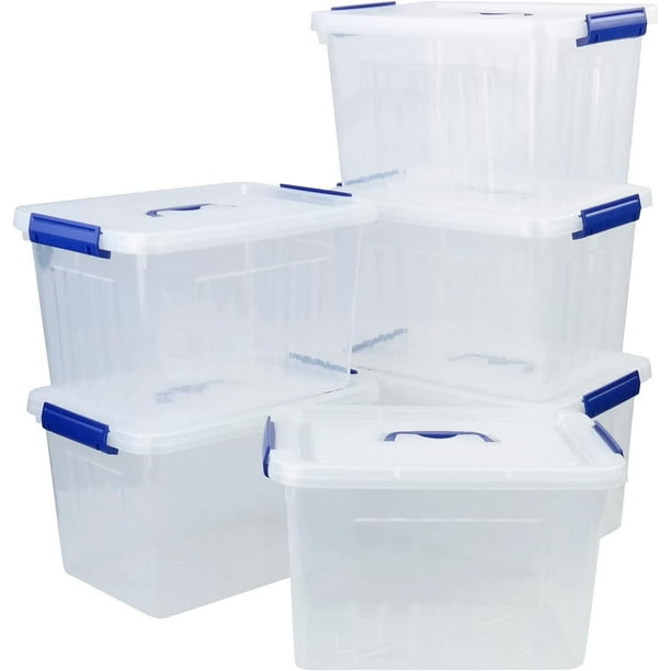 Contenedor de almacenamiento de plástico con tapa de 10 l, caja de almacenamiento transparente, paquete de 6
