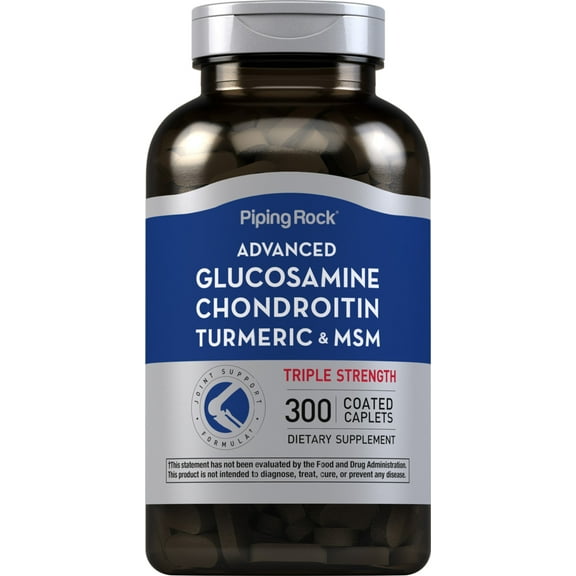 Glucosamine Chondroitin Triple Strength | 300 Caplets | with MSM and Turmeric | Non-GMO, Gluten Free | by Piping Rock