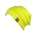 thumbnail image 4 of Trendy Warm CC Chunky Soft Stretch Cable Knit Soft Beanie, Neon Yellow, 4 of 4
