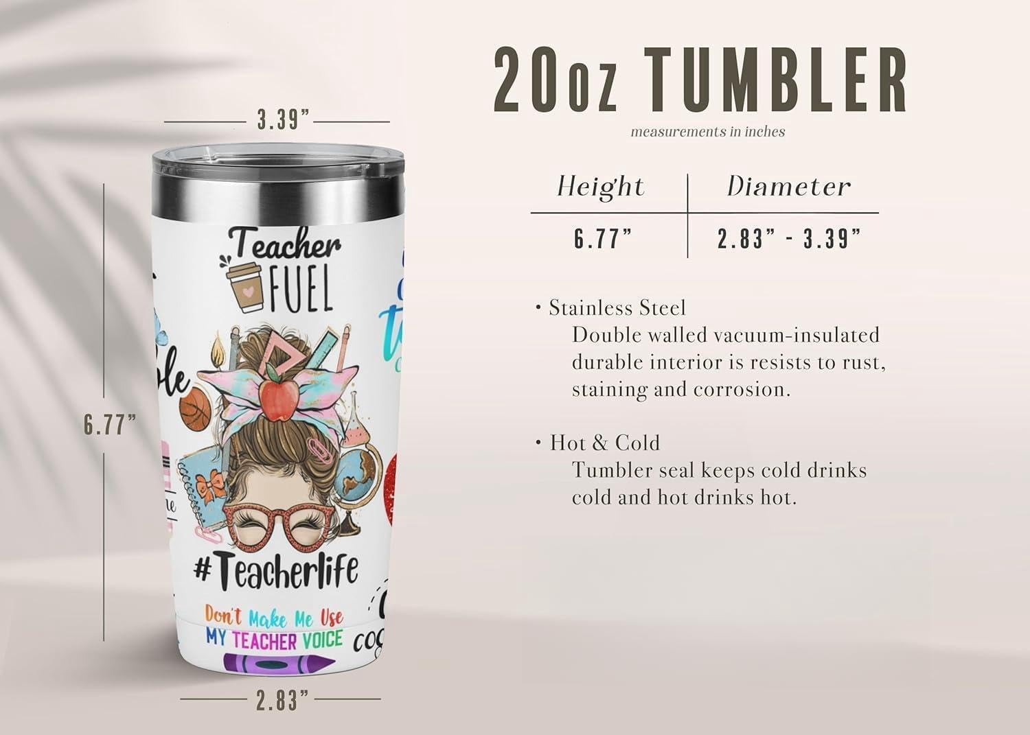 Teacher Appreciation Gifts for Women - 20 Oz Insulated Tumbler, Mug, and Cup, Graduation Gifts from Students, Birthday Gifts for Teacher(Don''t make me use my teacher voice)