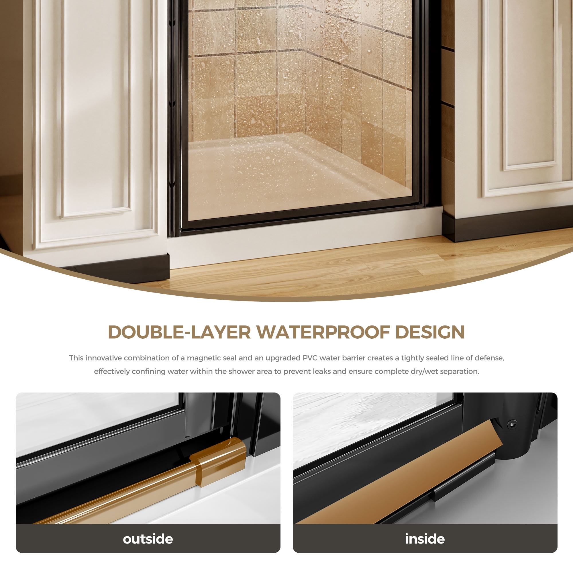 MAYEERTY Frameless Pivot Shower Door, Matte Black, 1/4" Tempered Glass with Explosion-Proof Film, Waterproof & 180° Pivot