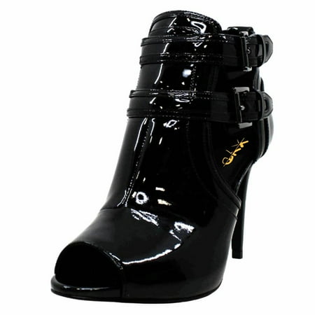 XYD Women s Fashion Peep Toe Booties Dual Buckles Ankle Straps Stiletto High Heel Cut-out Sandals Club Party Shoes Size 12.5 Black