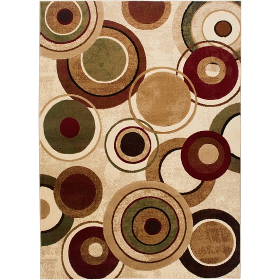 Home Dynamix Tribeca Emmitt Contemporary Geometric Circles Area Rug, Ivory/Red, 5'2"x7'2"