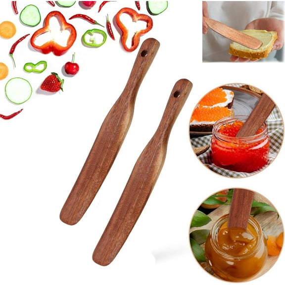 Tutuviw Non Stick Dough Whisk Wooden Kitchen Utensils for Skinny Spatula Sourdough Starter, Mixing, Cookware, Reaching Bottom of Jar, Natural from High Moist Resistance Teak (2 Pcs）