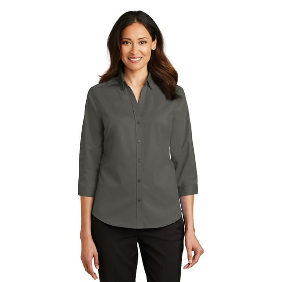 Port Authority Ladies 3/4 Sleeve SuperPro Twill Shirt-XL (Sterling Grey)