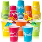 GuassLee 50 Hawaiian Luau Party Decorations Cups with Parasol Straws -16OZ Disposable Party Cups for Tropical Luau Moana Birthday Party Decor Supplies