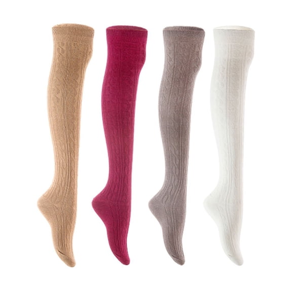 Lian LifeStyle Women's 4 Pair Adorable Comfortable Soft Thigh High Over Knee High Cotton Socks Size 6-9 L1024 Beige,Wine,Dark Grey,White