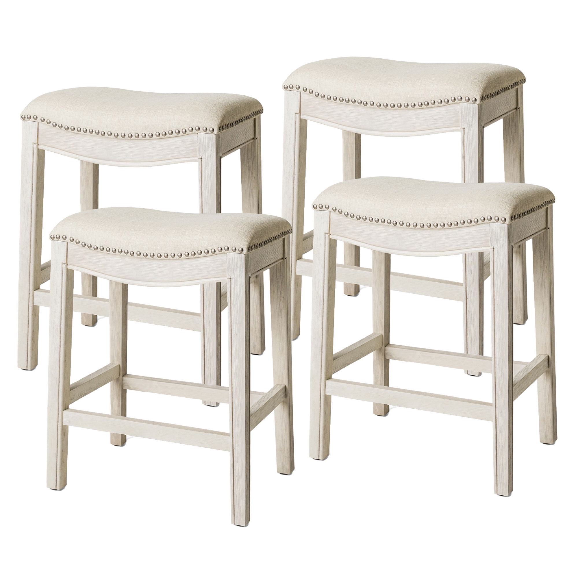 Open Box Maven Lane Adrien Saddle Bar Stool, White Oak, Counter Height (4 Pack)