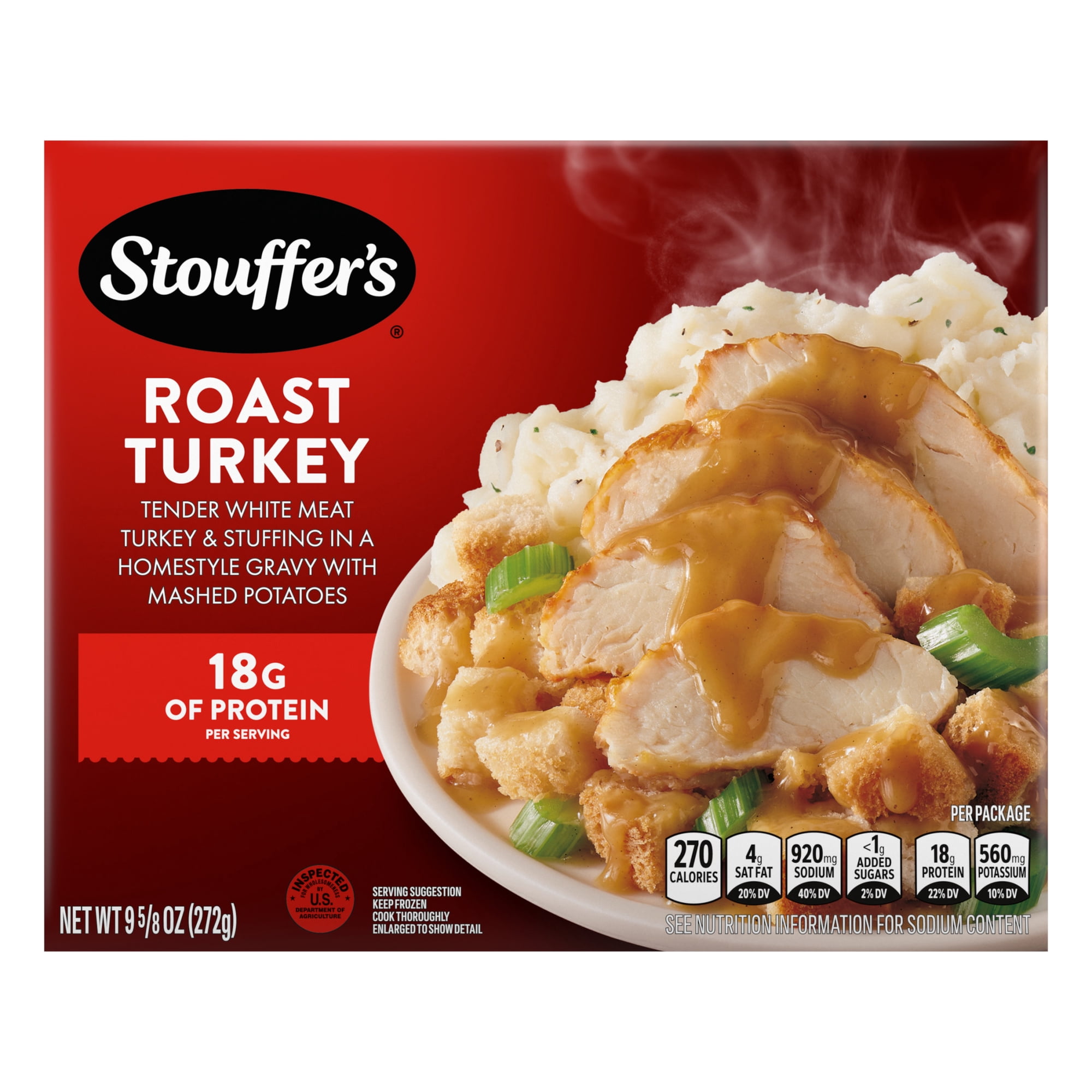 Stouffer’s Roast Turkey, Single Serve Frozen Meal, Frozen Turkey Dinner, 9.625 oz (frozen)
