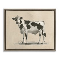 Stupell Industries Minimal Cow Painting Animals & Insects Painting Brown Floater Framed Canvas Art Print Wall Art, 21 x 17