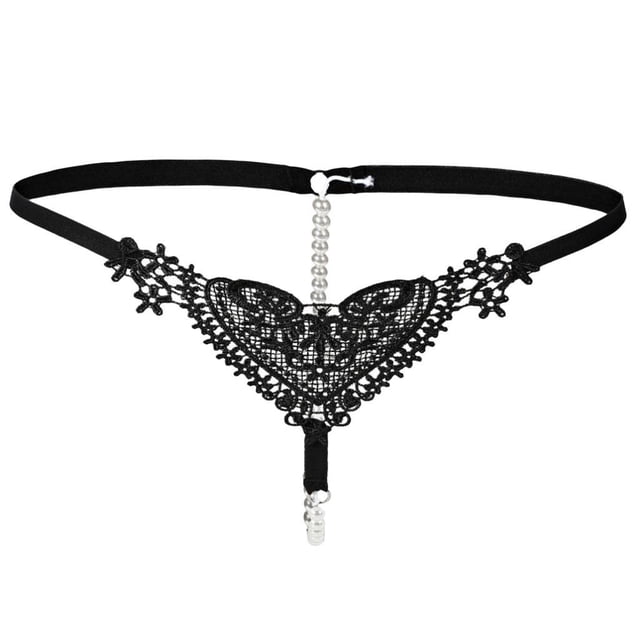 Braguita de Encaje Mujer Hueco con Perlas Artificiales G-string Atractivo Ropa Negro Zulema Tangas de encaje para mujer