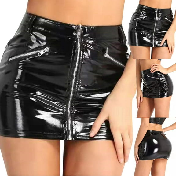 Riforla Womens Sexy Leather Stretch Mini Wrap Skirt Nightclub Sexy Leather Skirt Skirts for Women Trendy Black M