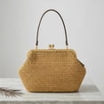thumbnail image 6 of Women's Yellow Woven Shoulder Bag, Large Capacity Straw Handbag with Retro Kiss Lock, Summer Vacation Beach Purse, 6 of 9