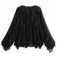 thumbnail image 6 of Women Dressy Casual Blouse Business Long Sleeve V Neck - Tops Office Work Outfit Black S, 6 of 8