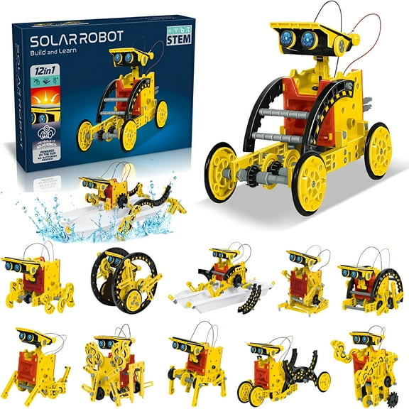 BESTSKY 12-in-1 Education Solar Robot Toys - 190 Pieces DIY Building Science Experiment Kit for Kids Aged 8-10 and Older,Solar Powered by The Sun