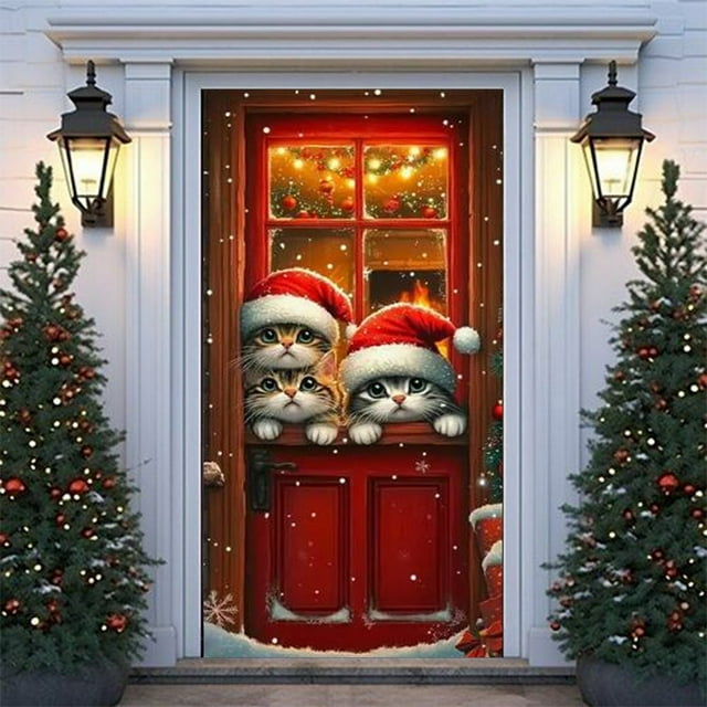 Christmas Door Curtain Door Cover Christmas Cat Door Cover Decorative Tapestry Holiday Party Door Curtain Tapestry Door Cover Christmas Party Decoration Graduation Party Decorations 2022 And Party