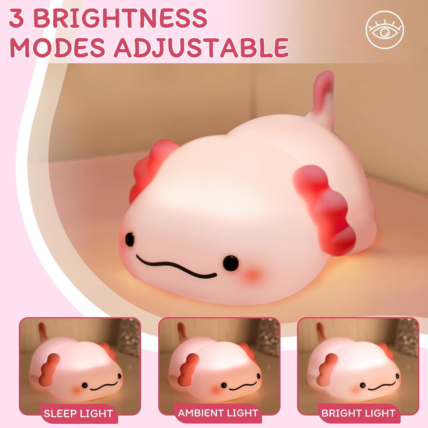 Night Light for Kids - 3-Level Dimmable Silicone Lamp, USB-C Rechargeable Nursery Light with Auto-Off Timer for Bedroom & Breastfeeding