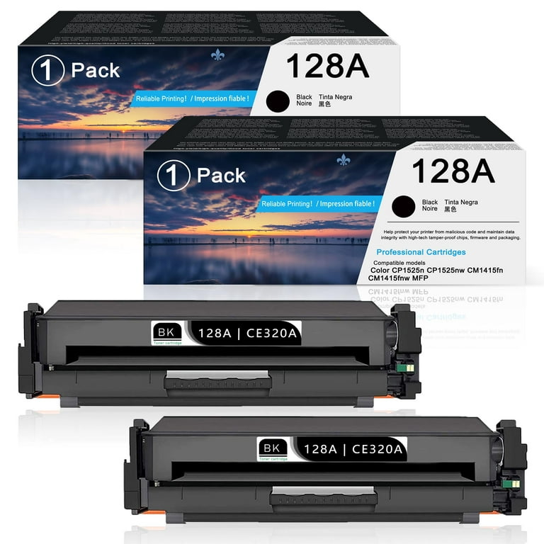 2 Pack 128A | CE320A Black Toner Cartridge Replacement for HP CP1525n CP1525nw CM1415fn CM1415fnw MFP Printer. - Walmart.com