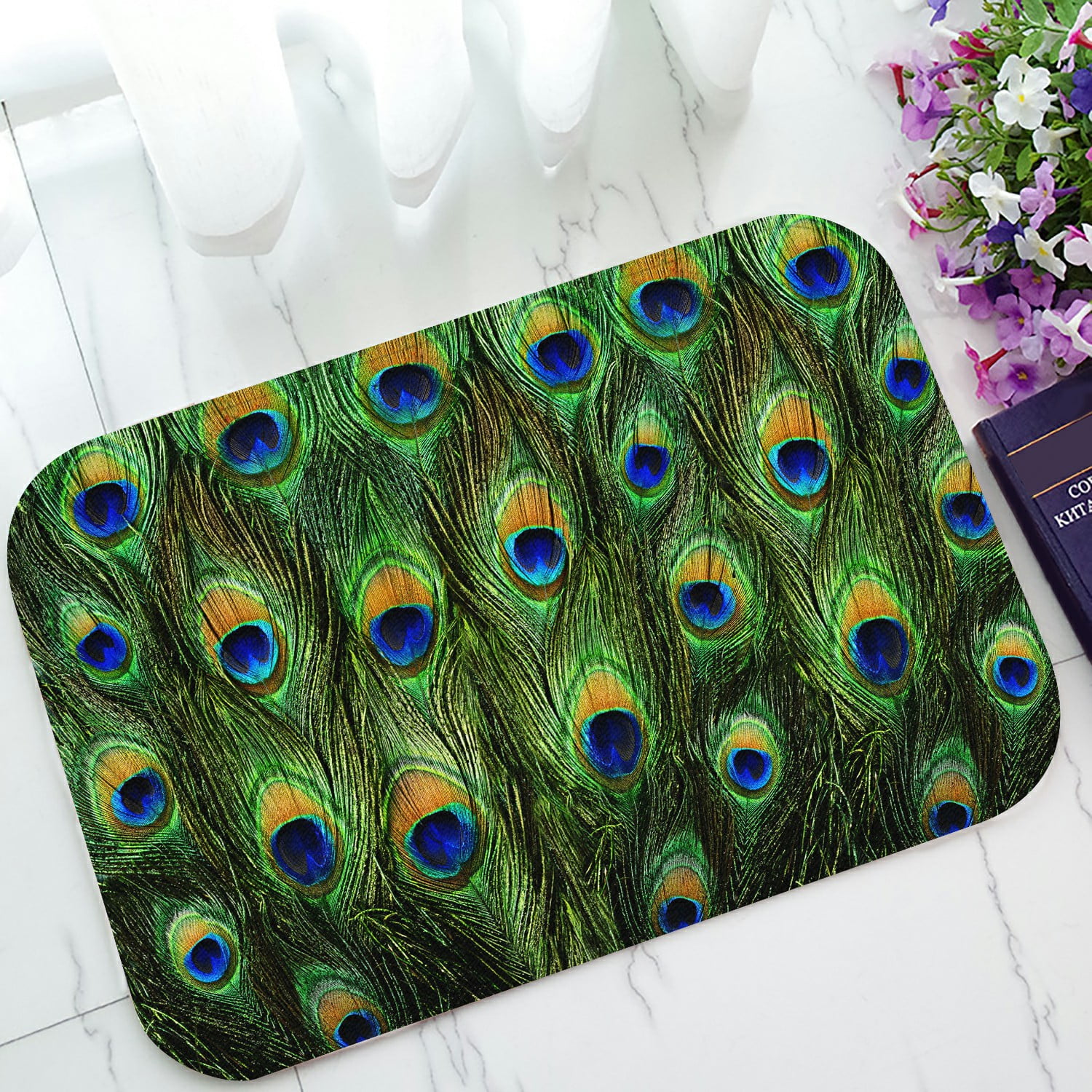 ECZJNT male peacock stunning tail feathers Doormat Bath Mat Rug ...