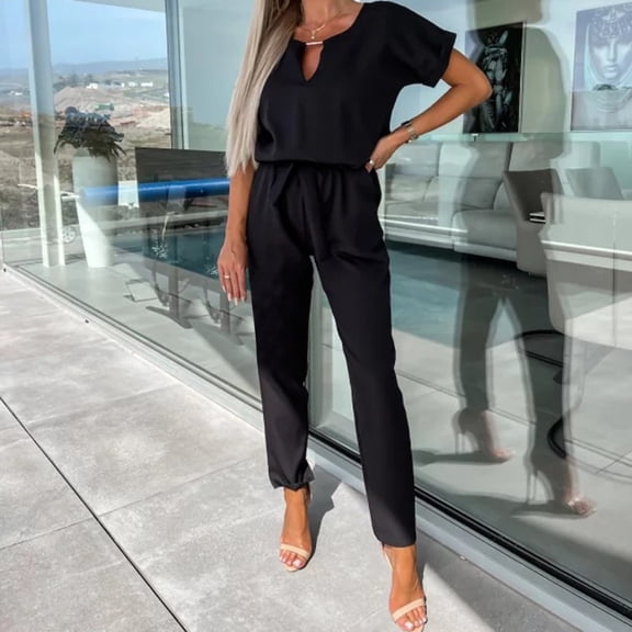 gbyLJF Two Piece Sets for Women Short Sleeve Shirts Straight Leg Pant Casual Business Work Solid Color Outfits