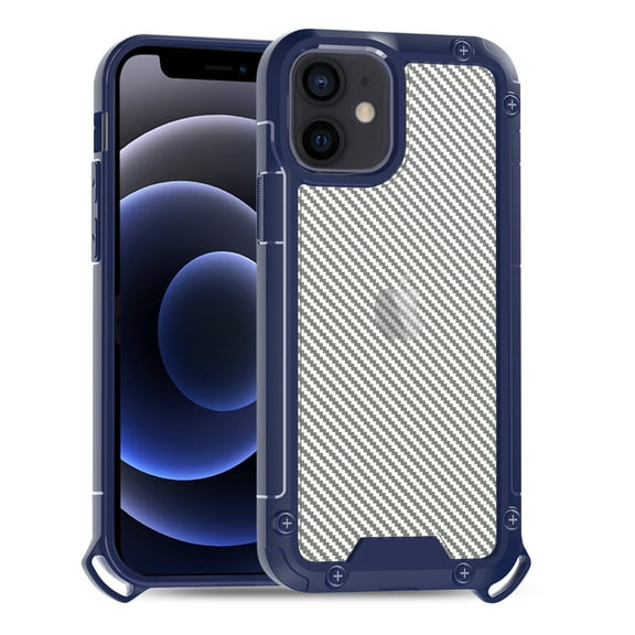 Shockproof Pc Bumper Case With Carbon Fiber Pattern In Navy For Iphone 12 Mini