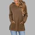 thumbnail image 5 of Otntypg Lightweight Hoodies for Women with Pockets Casual Split Hem Long Sleeve Hooded Pullover Sweatshirts Trendy Solid Color Basic Athletic Tunic Blouse Brown S, 5 of 10