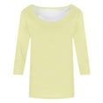 thumbnail image 4 of Daznico Womens Tops - Women's Casual Solid Color Crew Neck Low Cut 3/4 Sleeve T Shirt Top - Shirts for Women,Color:Light Yellow,Size:XXL, 4 of 4