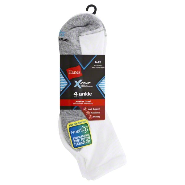 Hanes Hanes Men's XTemp Ankle Socks, 4 Pack