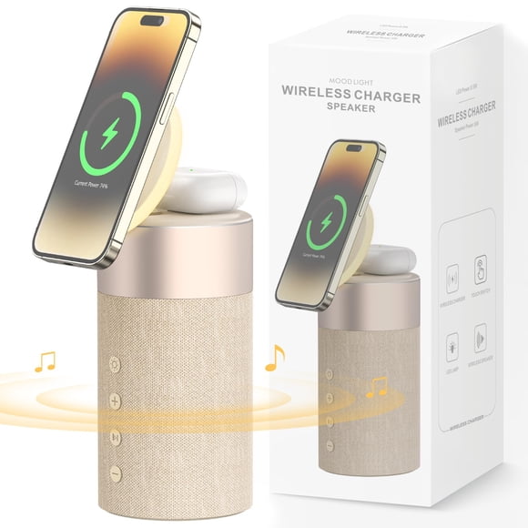 COLSUR Bluetooth Speaker, Magnetic Wireless Charger, Bluetooth Speakers with Night Light, 2 in 1 Wireless Charging Station for iPhone 17/16/15/14/13/