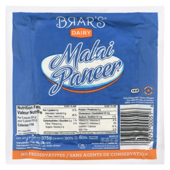 Fromage Malai Paneer de Brar's 375g