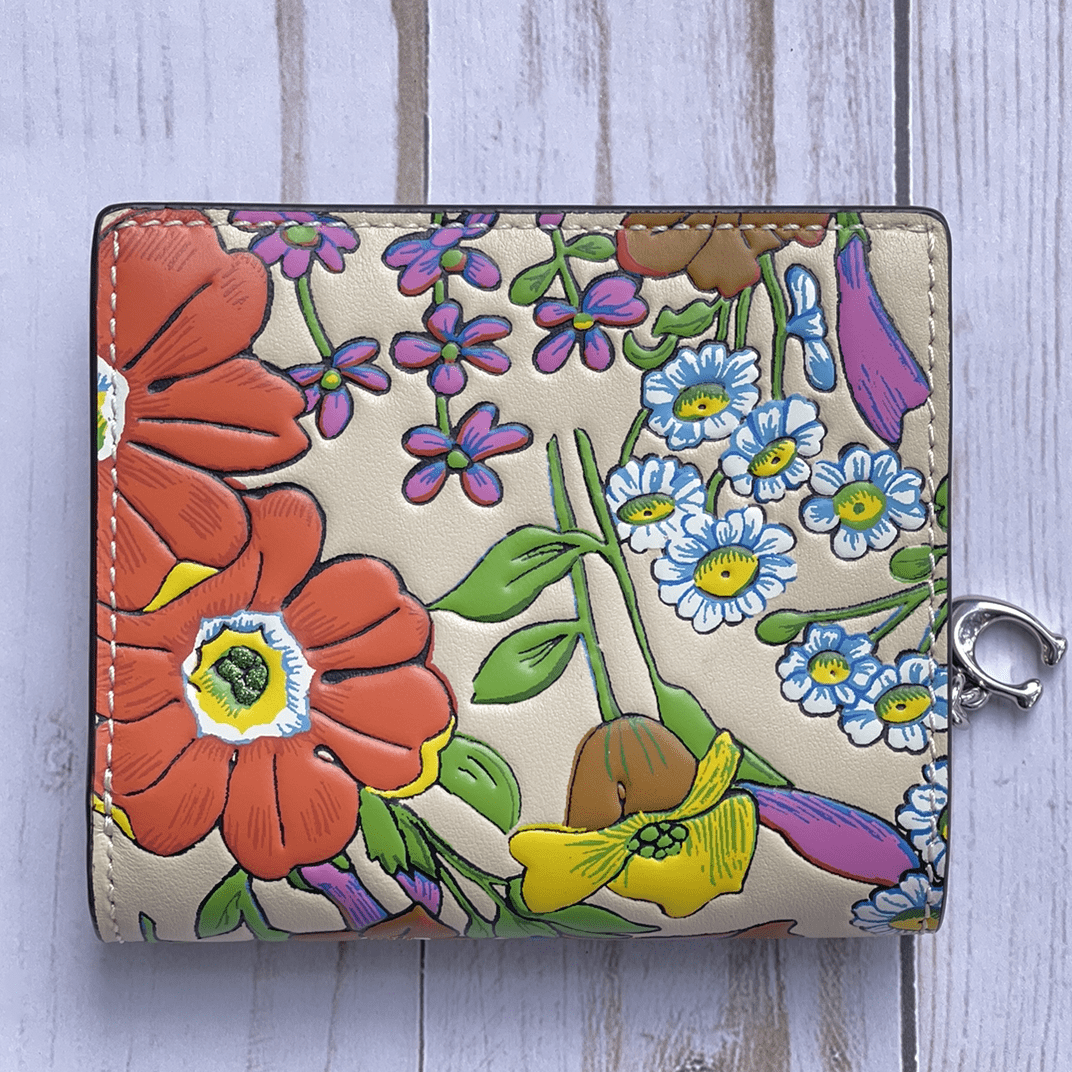 小物 COACH Daisy Floral Leather CompactWallet Coach Women's Snap Smooth Leather Floral Print Wallet, Compact