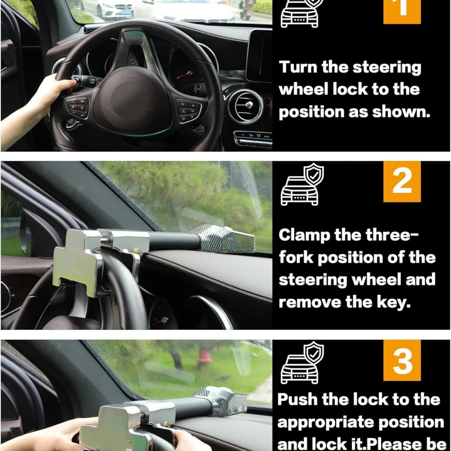 Steering Wheel Lock with Alarm,Heavy Duty Anti-Theft Car Device Car Lock Car Theft Prevention Universal Fit for Vehicle Truck Van SUV Car Security with 2 Keys