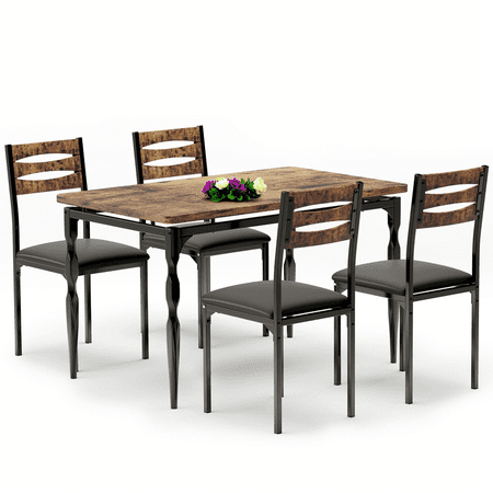 Accreate Rustic Farmhouse Dining Table Set 4 Chairs & Rectangular Table for Small Spaces