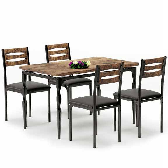 Luku Industrial 5 Piece Dining Table Set for 4, Space Saving Kitchen Table & Chairs