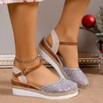 thumbnail image 4 of PEASKJP Dressy Sandals Women Wide Width Wedge Sandals for Women Elastic Ankle Strap Low Wedge Sandals Open Toe Dress Platform Shoes Dressy Summer (Grey,7.5), 4 of 5