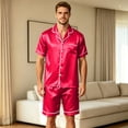 thumbnail image 6 of Mens Pajama Set, Short Sleeve Button Front Open Chest Pocket Tops and Dual Side Shorts Solid Color Sleepwear Nightwear Red 3XL, 6 of 9