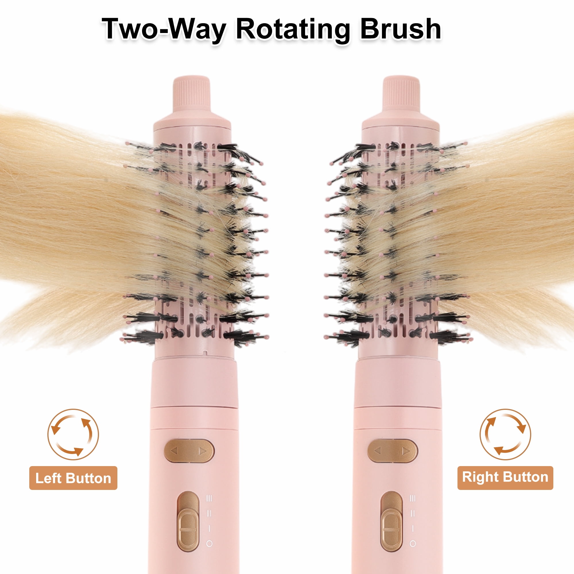 Unique Bargains 3 in 1 Air Styler Hot Air Rotating Blow Dryer Brush with Auto Curling Function Lightweight Hair Dryer & Volumizing Brush Pink