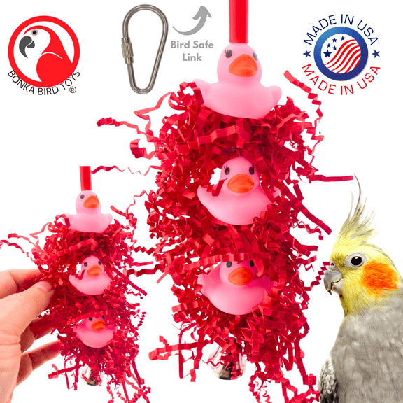 Bonka Bird Toys 2957 Triple Pink Duck Chew Preen Cage Toy