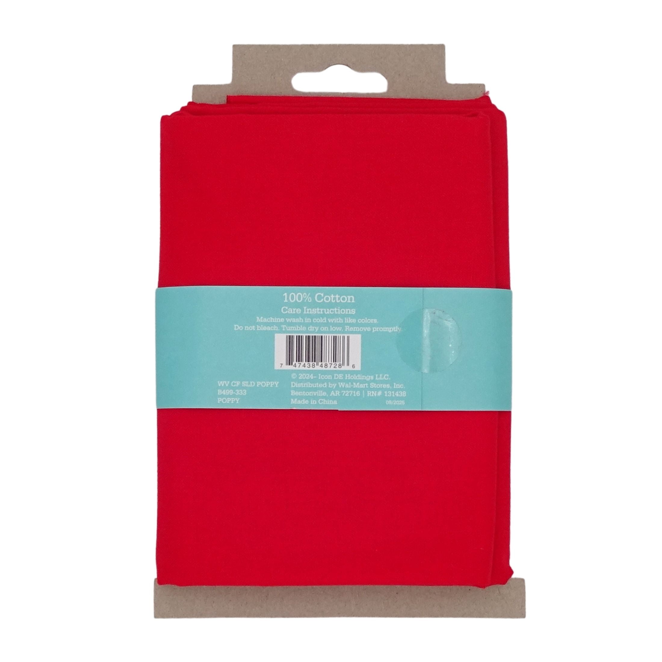 (2 pack) Waverly Inspirations 1 Yard Cut 100% Cotton Solid Fabric, Poppy, 44" Wide for Quilting & Sewing